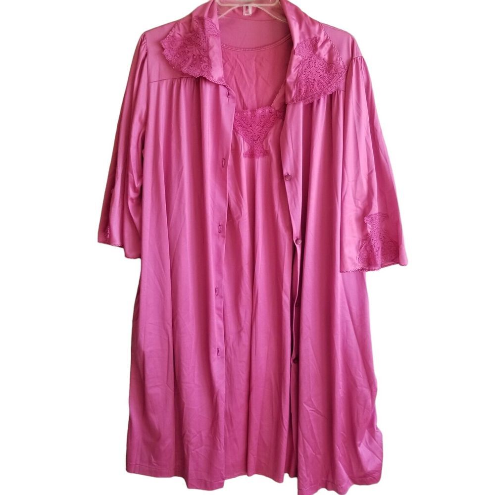 Samye Nightgown Set Medium Pink Long Lounge Two Piece Robe‎ Gown Maxi Vintage